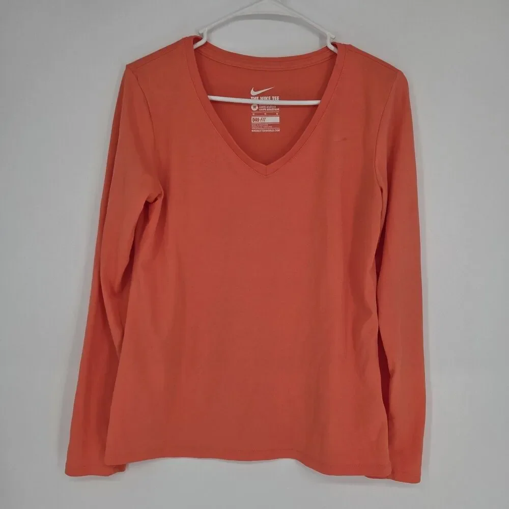 Nike Dri-FIT Womens Lot 2 Long Sleeve V-Neck Athletic T-Shirt Sz M Gray Orange
